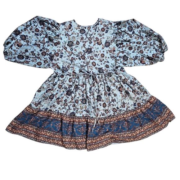 Blue Floral Boho Dress Sz Large BOG Collective Blue Mini Casual Cottage Romantic - Picture 2 of 9